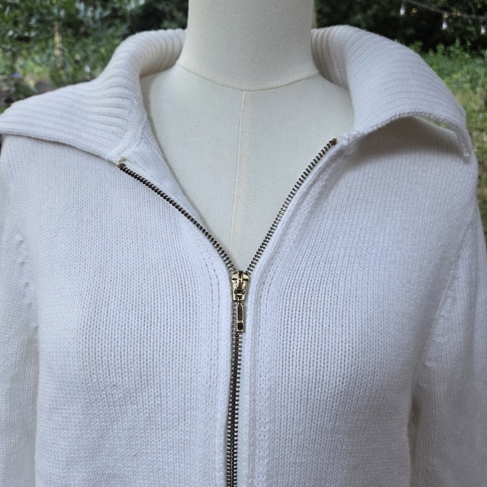 Abercrombie & Fitch Womens White Collared Zip Up Sweater - Picture 4 of 7